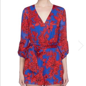 Alice + Olivia Melia red and blue floral romper